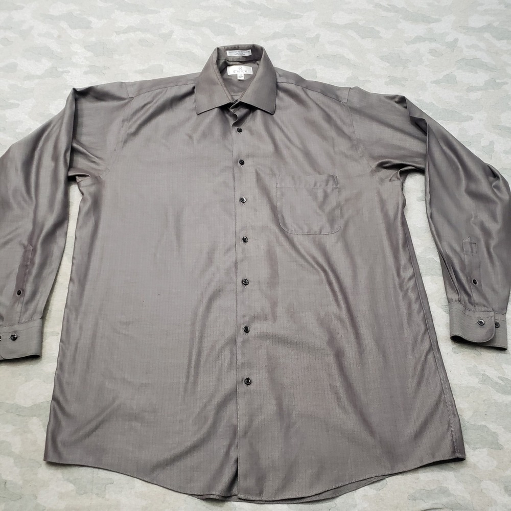 Enro Shirt Mens 17 Tall Gray Non-Iron Long Sleeve Button-Up Business Office
